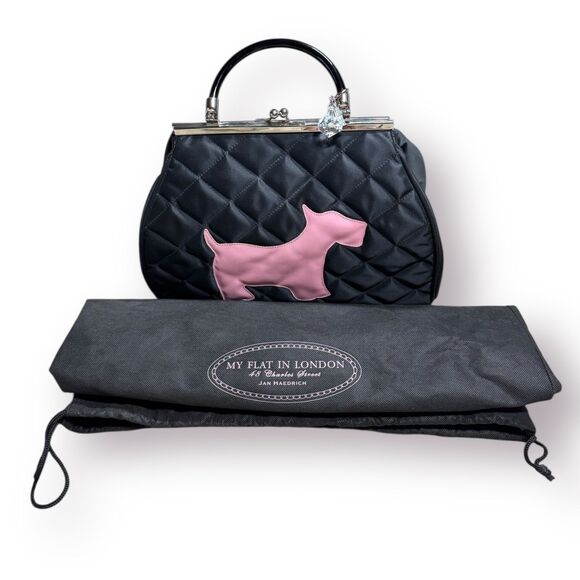 My Flat‎ In London Vintage Quilted Nylon Handbag Jan Haedrich Pink Scotty Dog